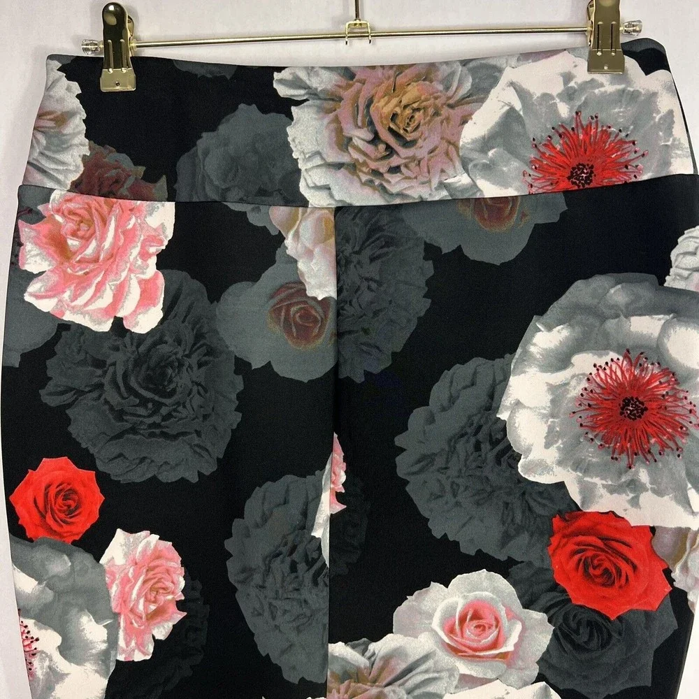 Catherine Malandrino Pencil Skirt Womens Large Black Floral High Waist Pull On